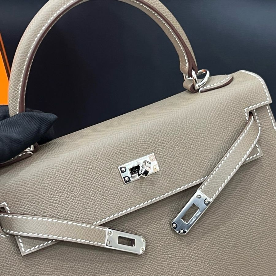99新✨Hermes愛馬仕 Kelly 25手提包斜背包 大象灰 銀扣,B刻,Epsom皮 附件:塵袋 肩帶 購票-1