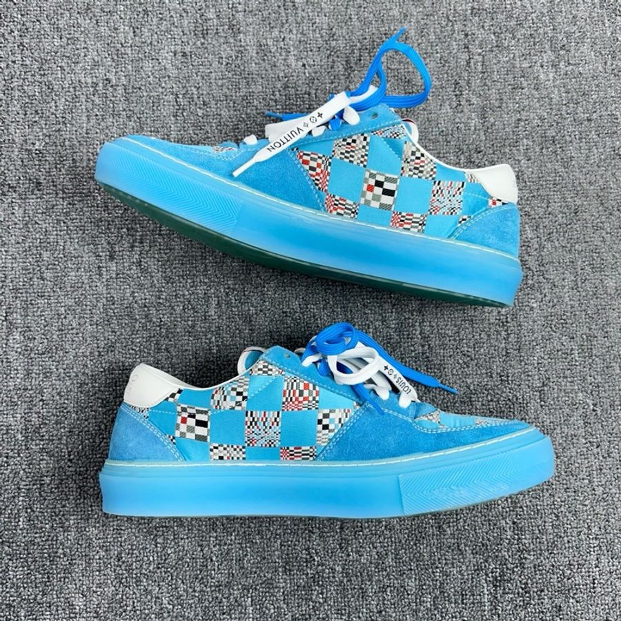 Louis Vuitton 路易威登 LV ollie 絲綢棋盤格休閒板鞋 藍色 40碼-2