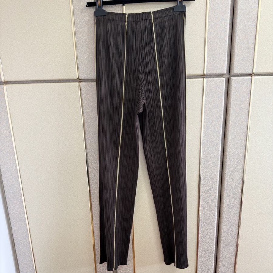 104)Pleats Please Issey Miyake 經典深咖啡色縐褶長褲 M-L可穿-5