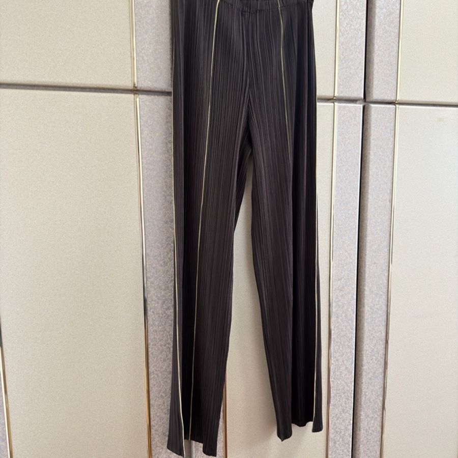 104)Pleats Please Issey Miyake 經典深咖啡色縐褶長褲 M-L可穿-8