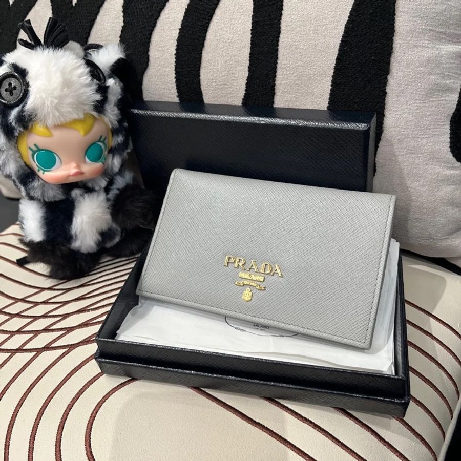 Prada wallet Grey Saffiano Leather銀包-0