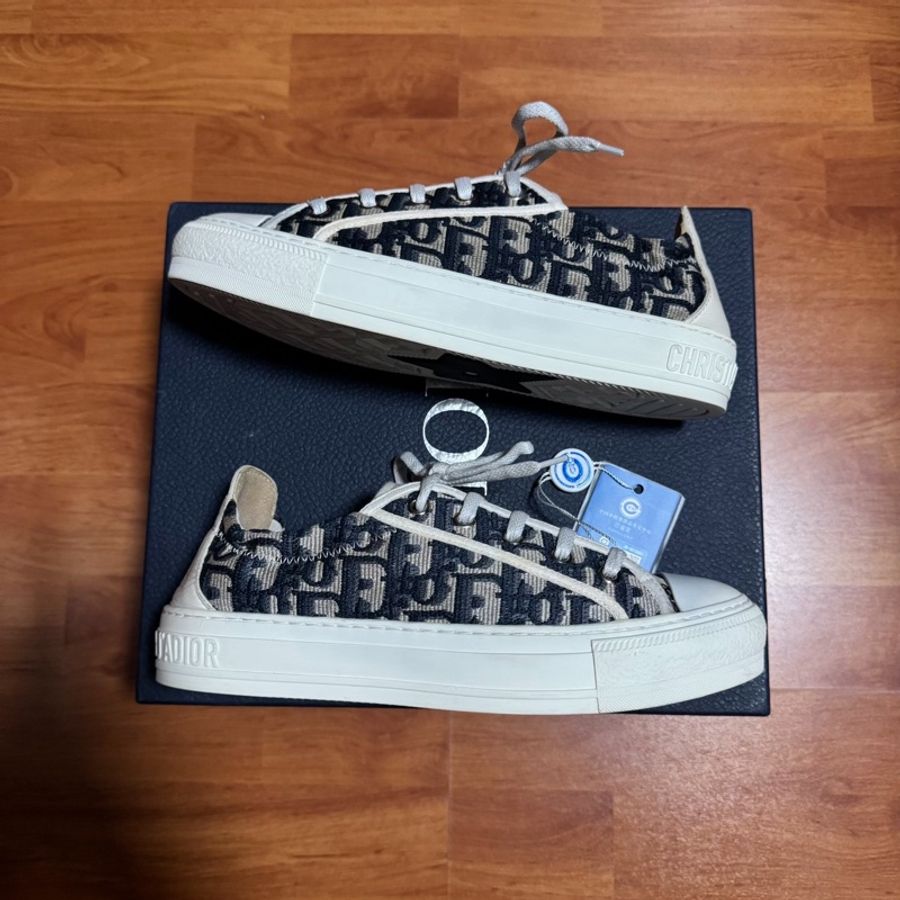 Dior迪奧厚底鞋Walk'n'Dior 棉質刺繡板鞋 深藍色 38碼-0