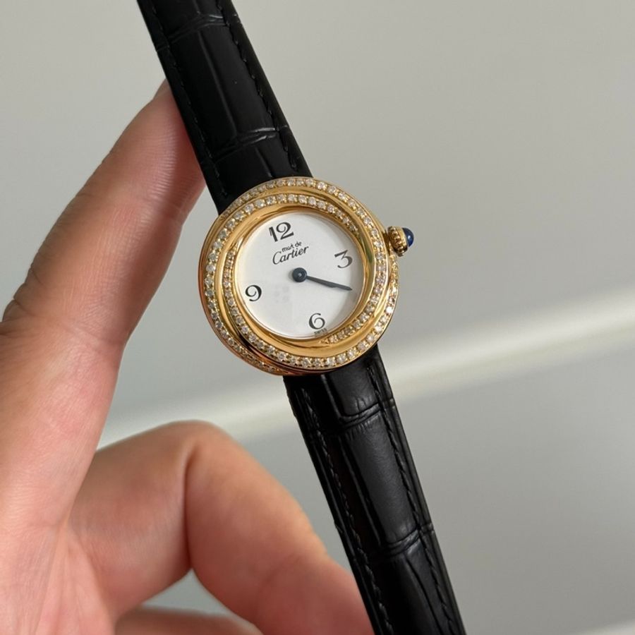 【巴黎名媛貴族同款👸🏻原價超貴‼️】Cartier 卡地亞 小旋風 石英女表 金包銀材質 外圈後鑲頂級鑽石 折疊表扣-2