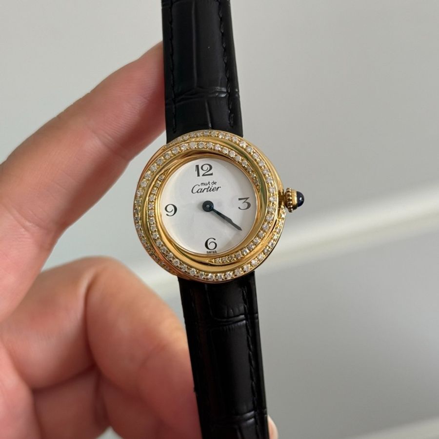 【巴黎名媛貴族同款👸🏻原價超貴‼️】Cartier 卡地亞 小旋風 石英女表 金包銀材質 外圈後鑲頂級鑽石 折疊表扣-6