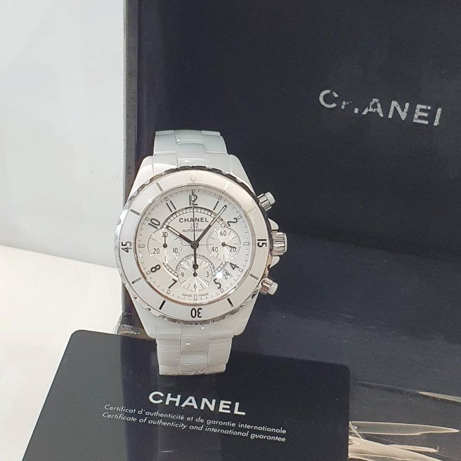 【大眾名錶】CHANEL 香奈兒 J12系列 2010/10卡 H1007 白陶瓷款 三眼計時功能 大眾名錶B1358-1