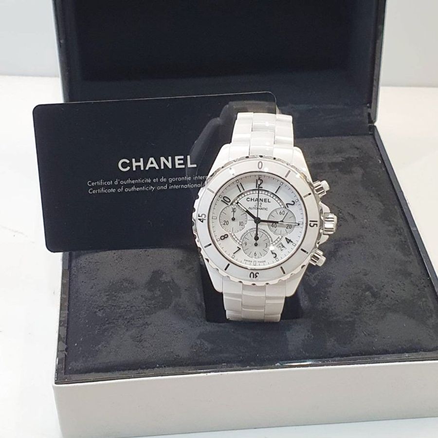 【大眾名錶】CHANEL 香奈兒 J12系列 2010/10卡 H1007 白陶瓷款 三眼計時功能 大眾名錶B1358-3