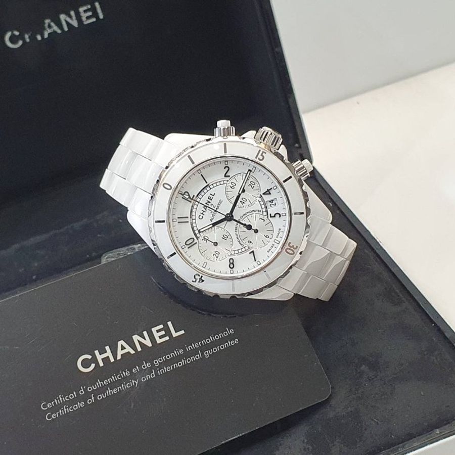 【大眾名錶】CHANEL 香奈兒 J12系列 2010/10卡 H1007 白陶瓷款 三眼計時功能 大眾名錶B1358-4