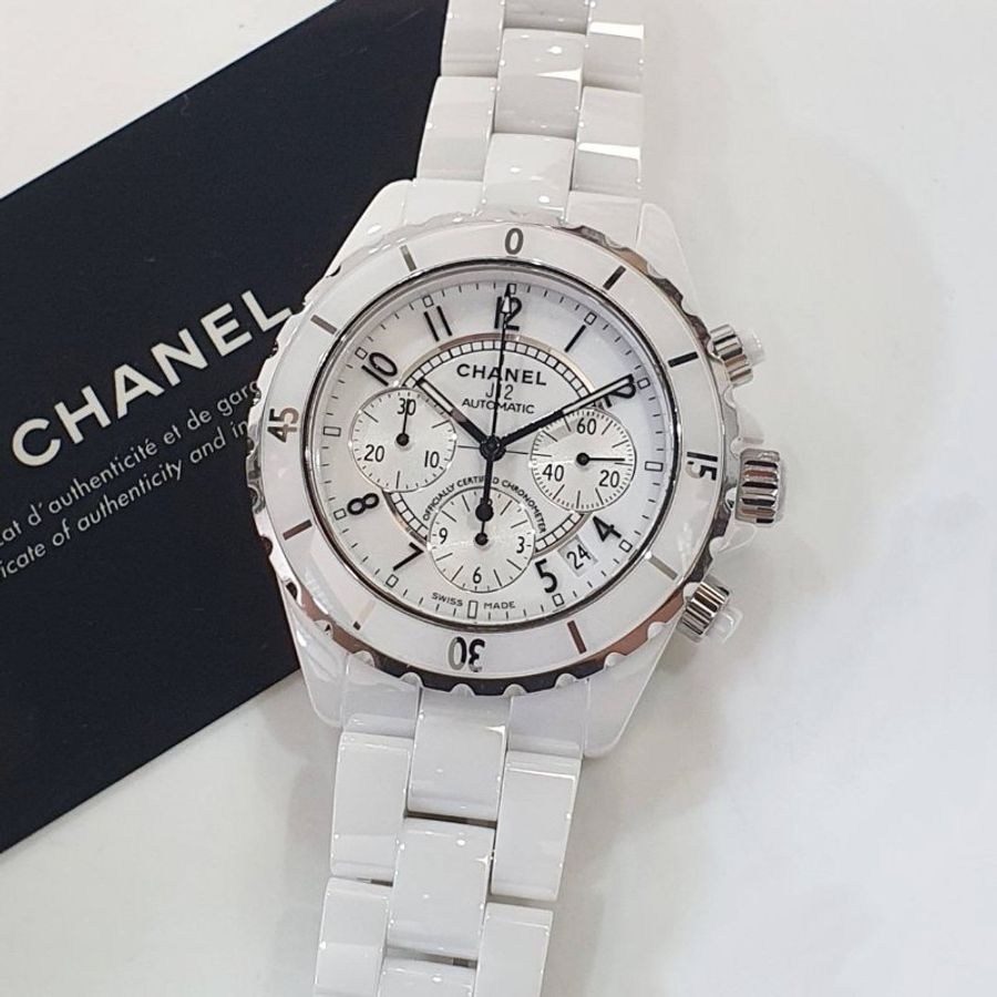 【大眾名錶】CHANEL 香奈兒 J12系列 2010/10卡 H1007 白陶瓷款 三眼計時功能 大眾名錶B1358-5