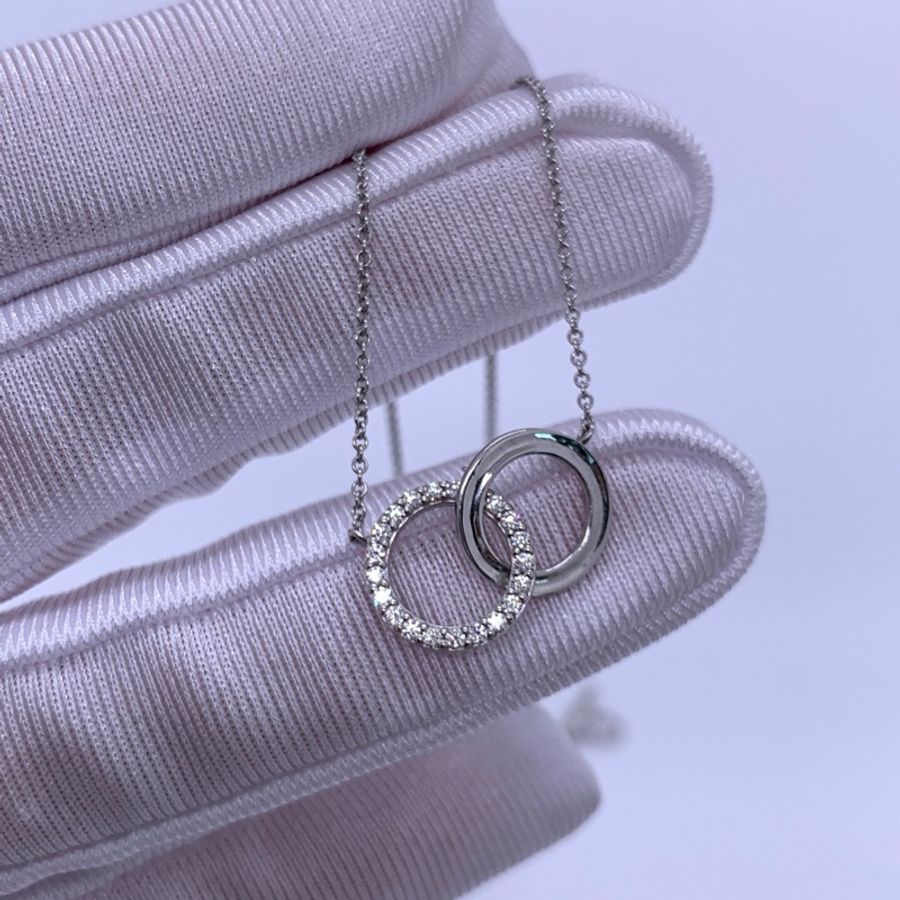 Tiffany/蒂芙尼TIFFANY CHARMA 系列18k白金項鍊女款 鑲鑽設計 鍊子長度約40cm-0