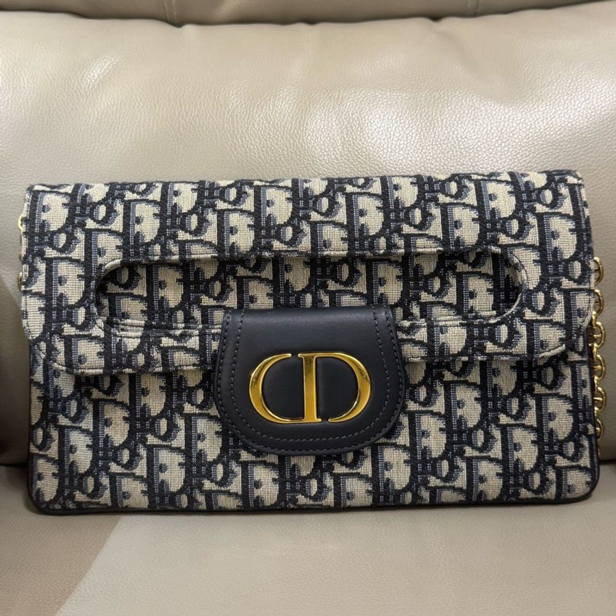 Dior 迪奧 double 老花 翻蓋 手拿包 鏈條包 底長28 編碼21年-0