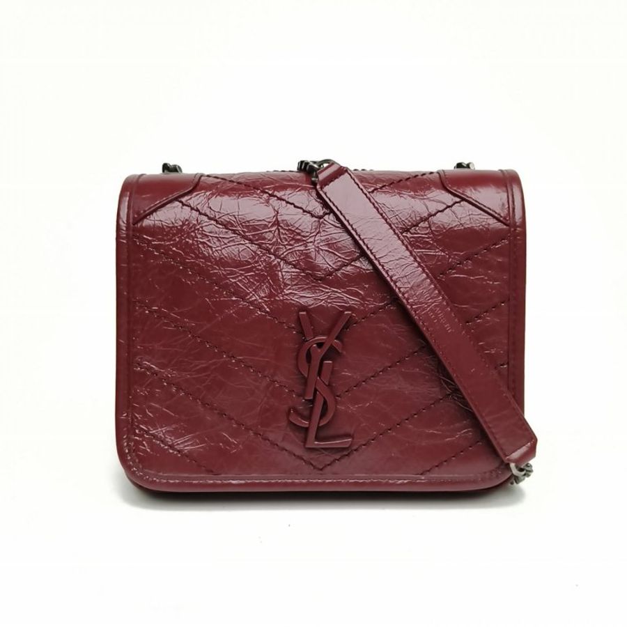 SAINT LAURENT NikibabyMini19D扣酒红色油蜡皮肩背包-0