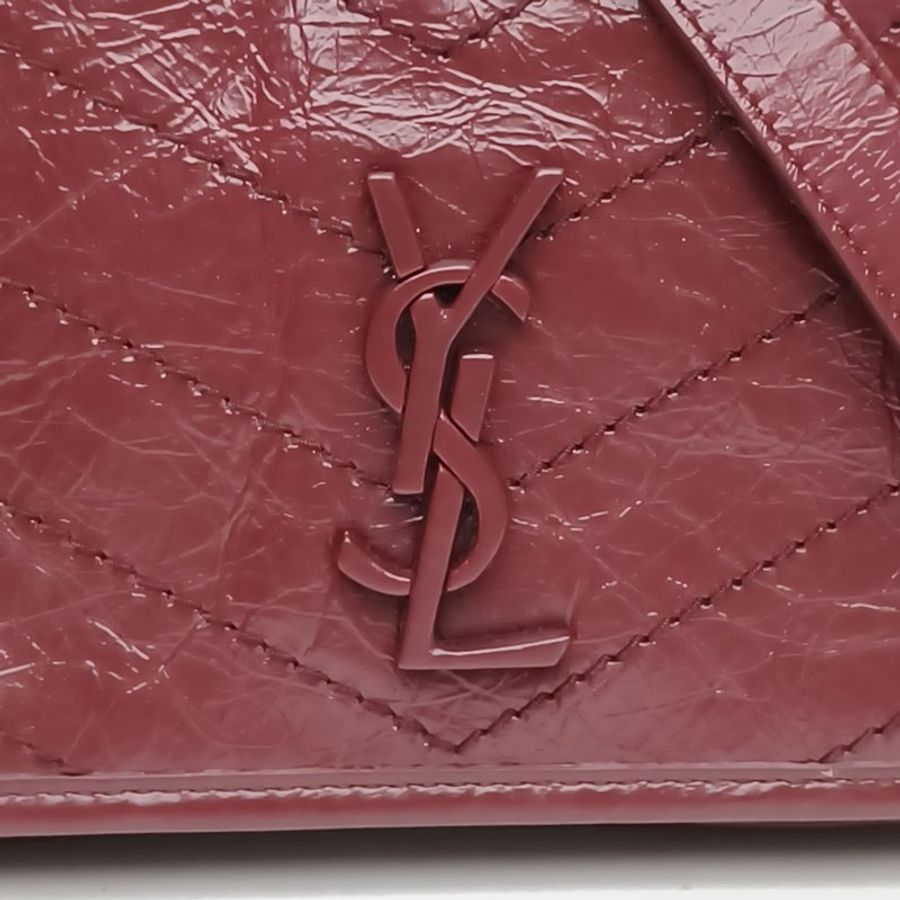 SAINT LAURENT NikibabyMini19D扣酒红色油蜡皮肩背包-4
