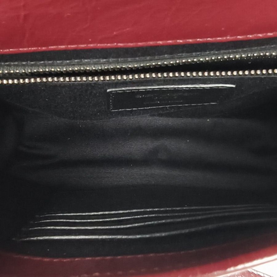 SAINT LAURENT NikibabyMini19D扣酒红色油蜡皮肩背包-5