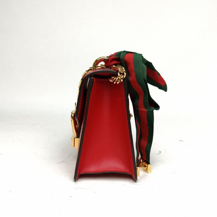 GUCCI Sylvie塞尔维亚丝带包Mini红色牛皮金扣肩背包-1