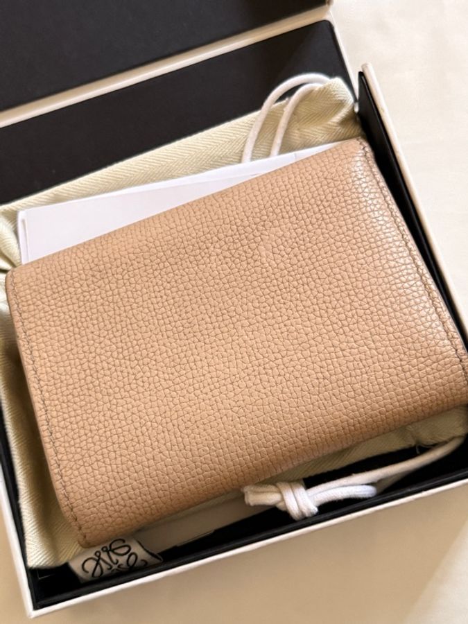 LOEWE Anagram 鵝卵石紋小牛皮三摺皮夾-5
