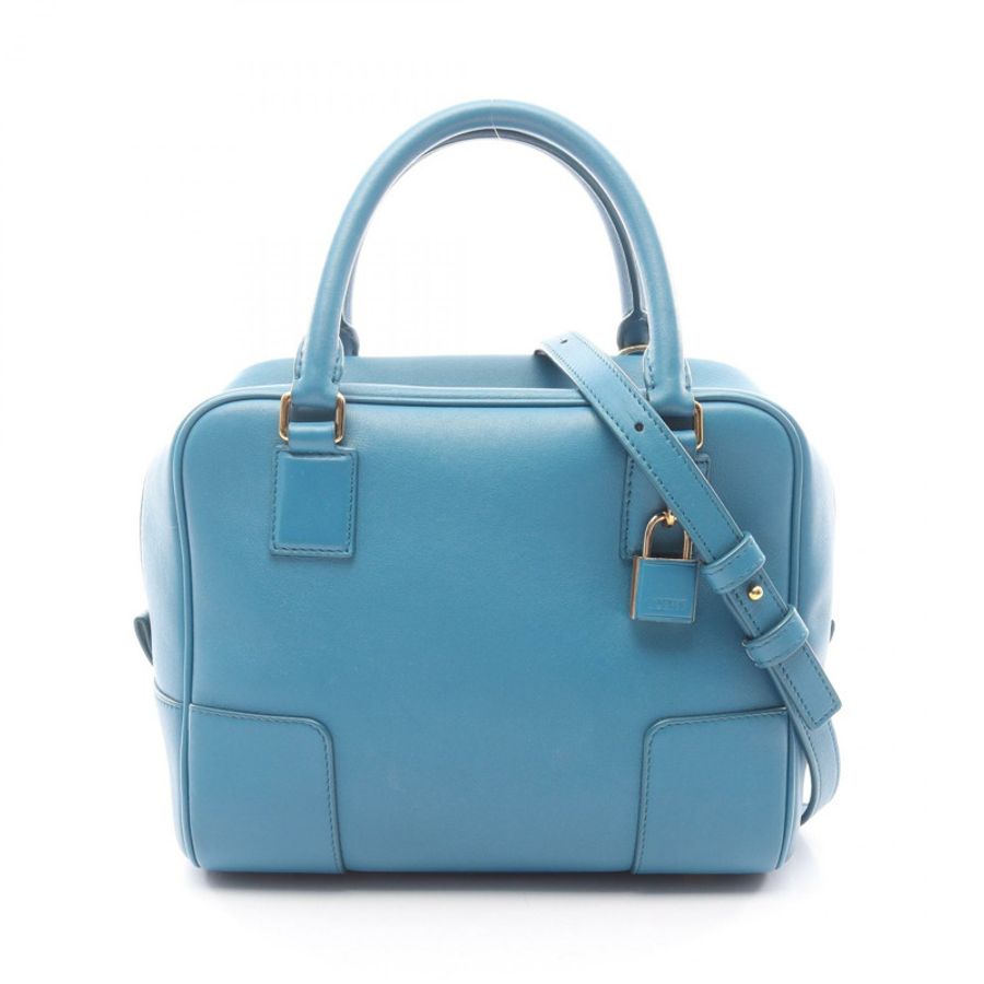 LOEWE Amazona 19 方形單肩斜背包 皮革 藍色 二手 女士-0