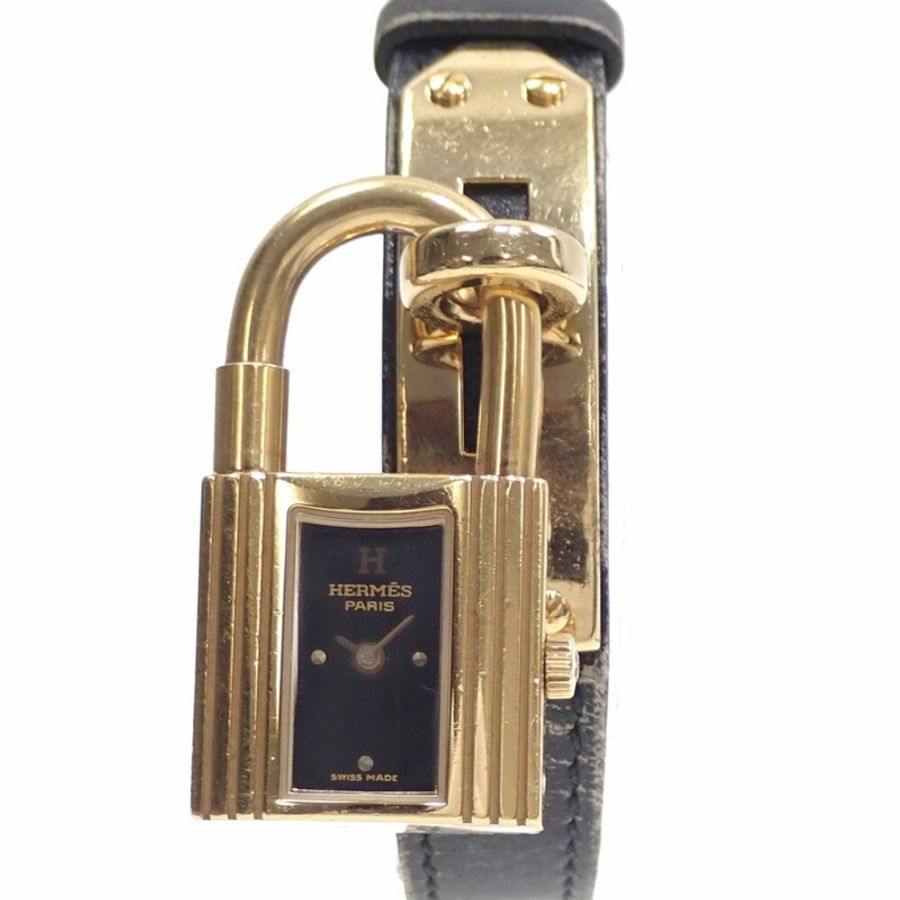 愛馬仕凱莉女士石英腕錶，GP皮錶帶，KT1.210，電池供電，□B印記，約1998年，附掛鎖-0