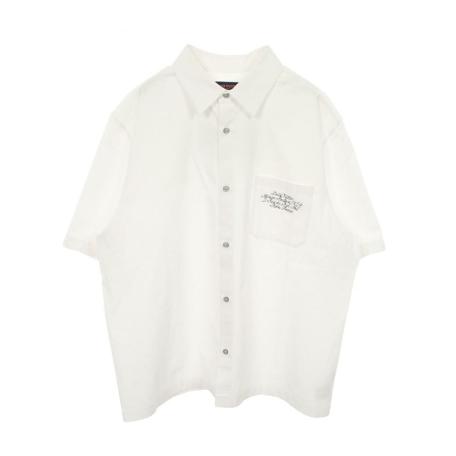 LOUIS VUITTON × NIGO 短袖襯衫，純棉材質，白色，二手男士4L碼-0