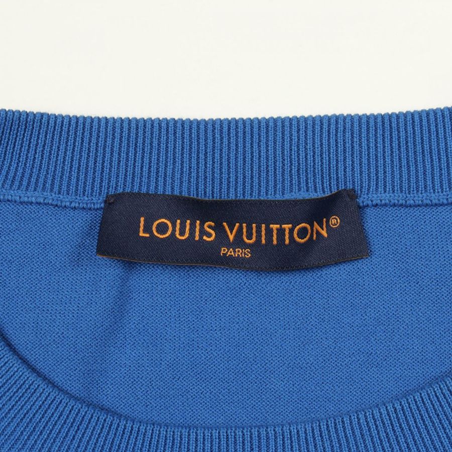 路易威登 (LOUIS VUITTON) 袖口飾有 Monogram 圖案的針織棉質毛衣,藍色,二手男士 4L 碼。-2