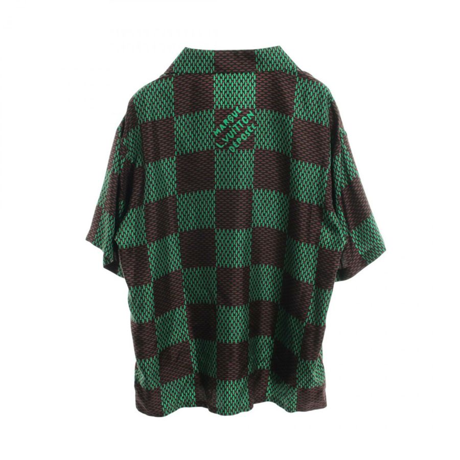 路易威登 Damier 襯衫上衣,絲質材質,綠色、棕色、黑色,二手男士 M 碼-1