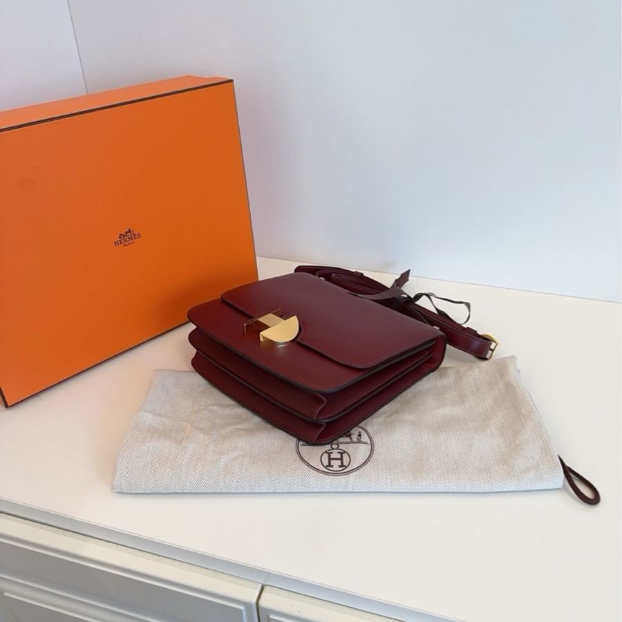 🐎Hermes愛馬仕｜2002-20 Bag｜小號｜波爾多紅金扣box皮｜閒置新膜還在｜D刻-5