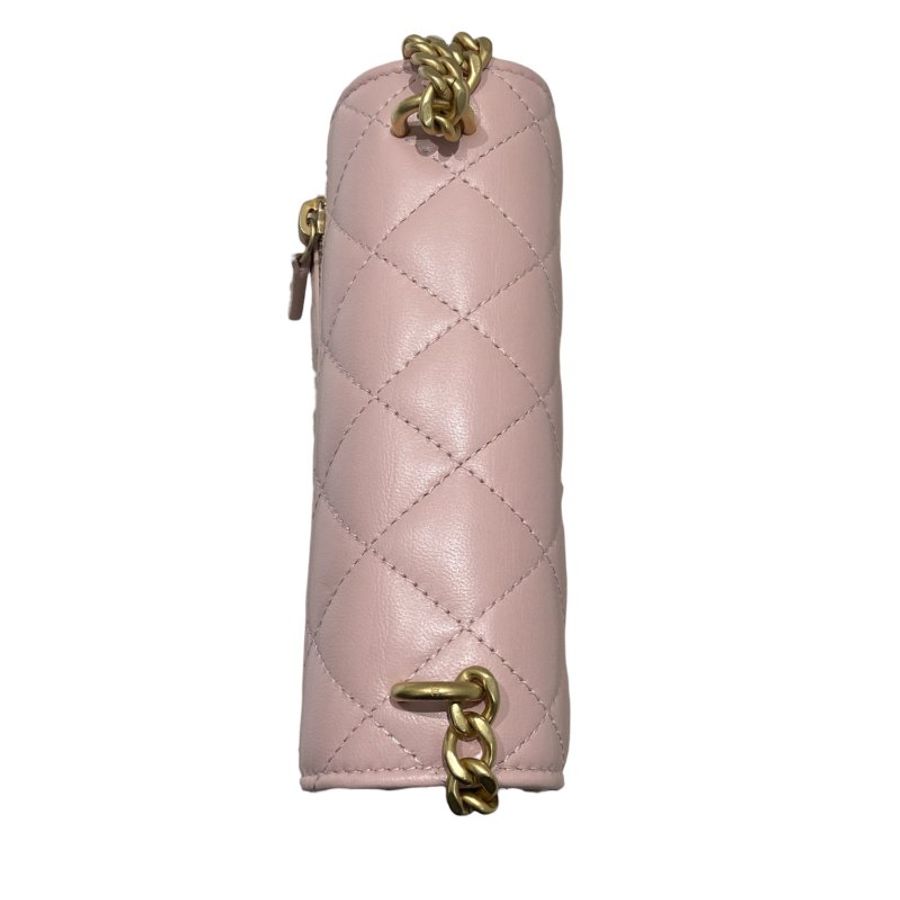 CHANEL 香奈兒 WOC MINI 粉色 皮革 金扣-10
