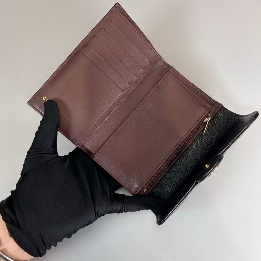 CHANEL CF三折中夾 荔枝黑金 29開-5