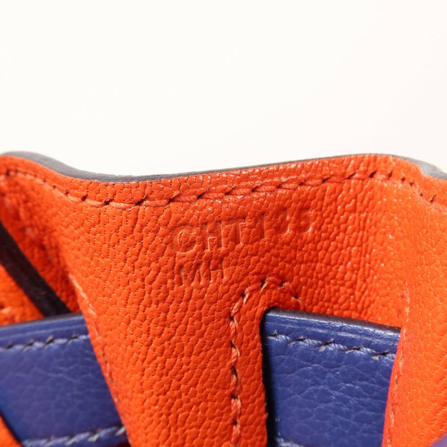 HERMES Evercolor皮革Kelly 28手挽肩背兩用袋Bleu Brighton/Orange Poppy-6