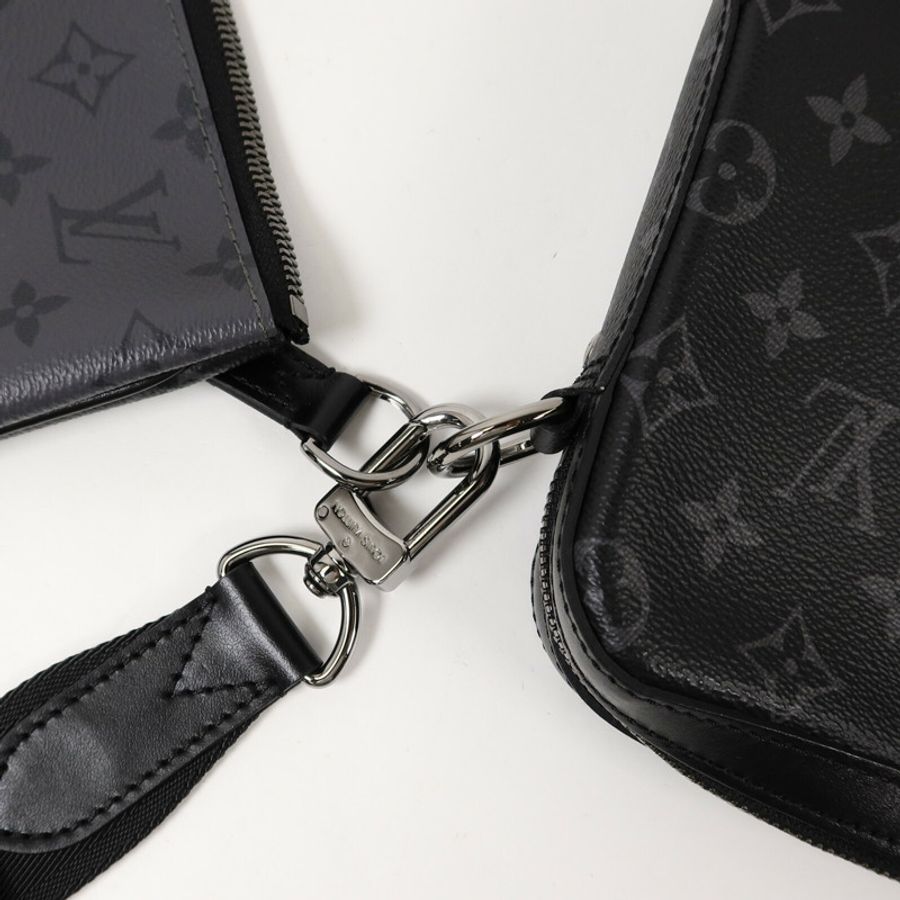 LOUIS VUITTON Monogram Eclipse Reverse Trio Messenger肩背袋灰色-7