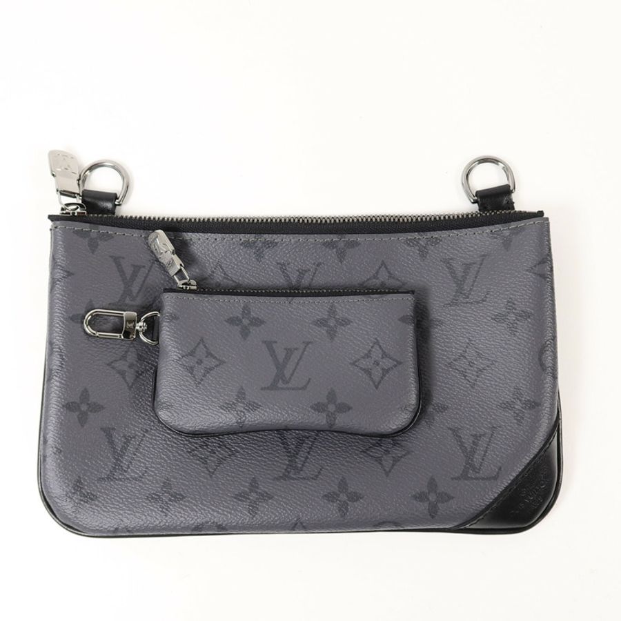 LOUIS VUITTON Monogram Eclipse Reverse Trio Messenger肩背袋灰色-10