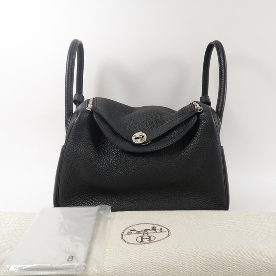 HERMES Clemence皮革Lindy 30手挽肩背兩用袋Noir-10