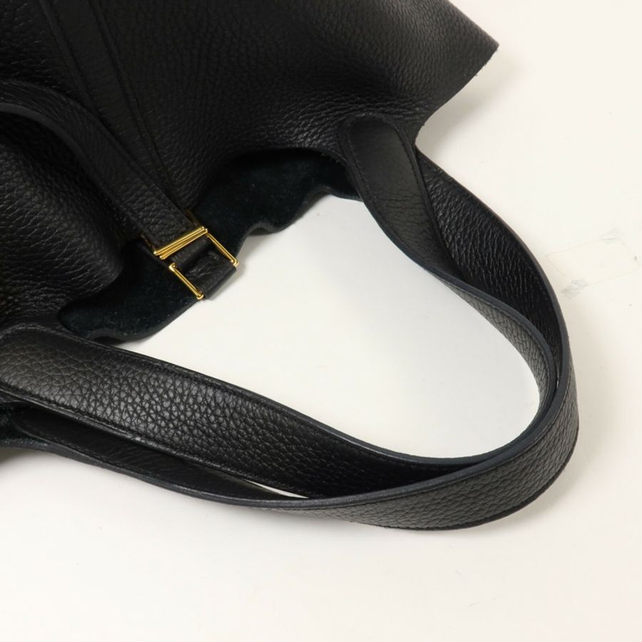 HERMES Clemence皮革Picotin MM扣手挽袋Noir-7