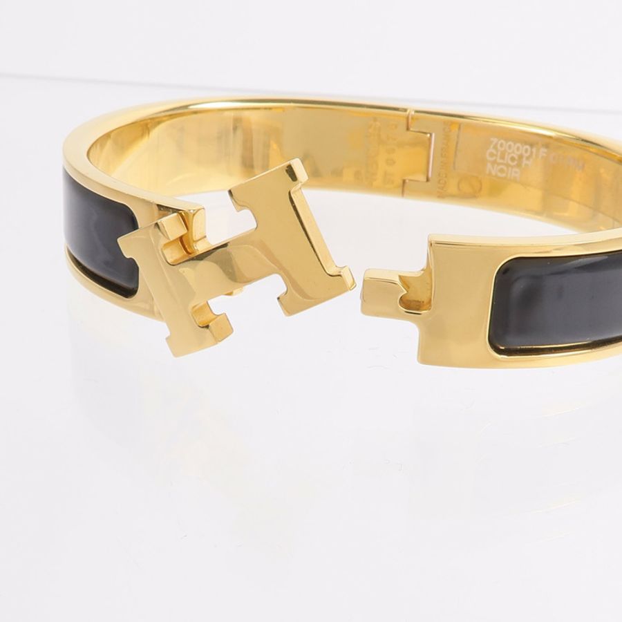 HERMES 金屬/琺瑯Clic H Bracelet手鐲Noir-6