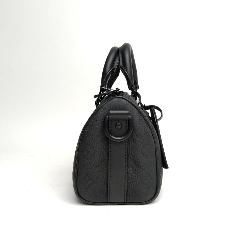 LOUIS VUITTON KEEPALL25黑色牛皮芯片老花压纹肩背包-3