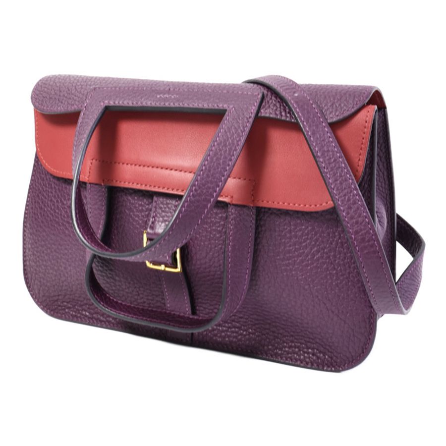 HERMES Clemence皮革Halzan 25手挽肩背兩用袋Cassis/Grenat-2
