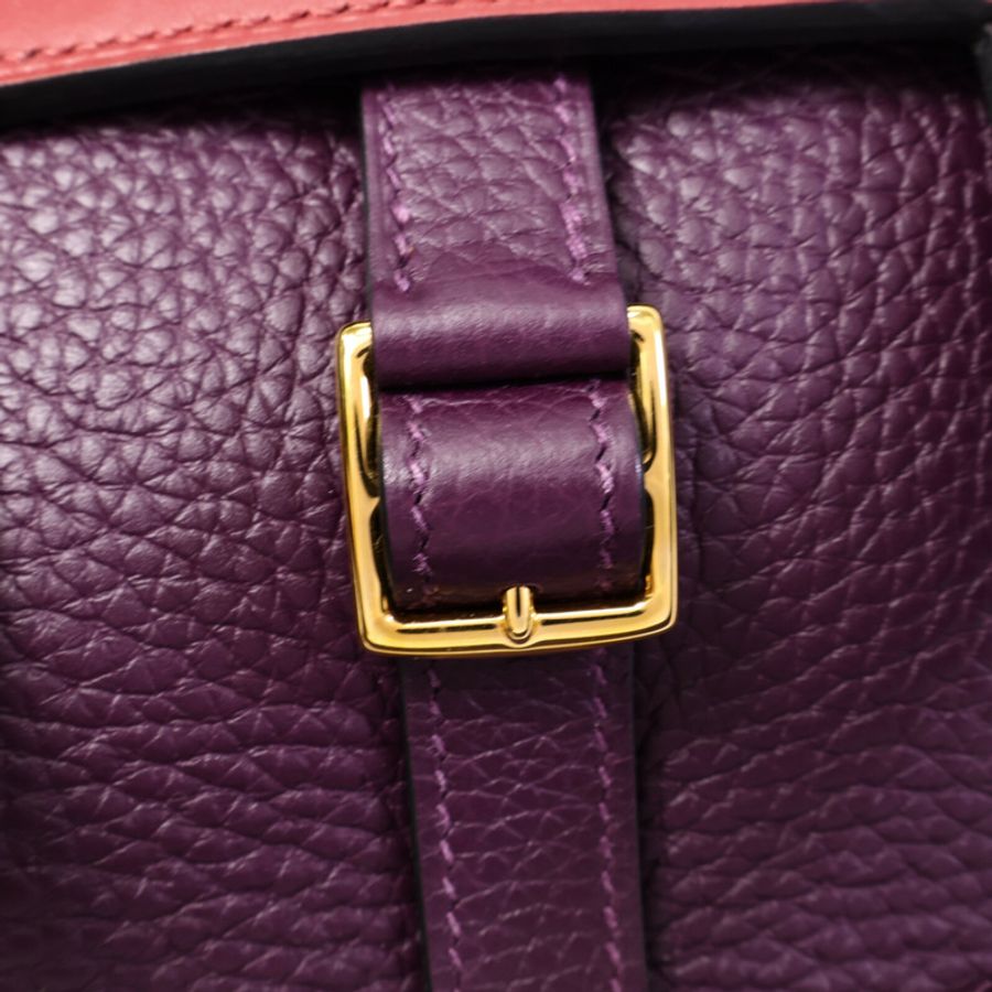HERMES Clemence皮革Halzan 25手挽肩背兩用袋Cassis/Grenat-6