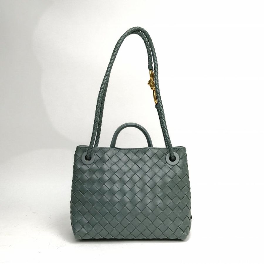 BOTTEGA VENETA Andiamo编织磁扣开合小号灰色羊皮肩背包-2