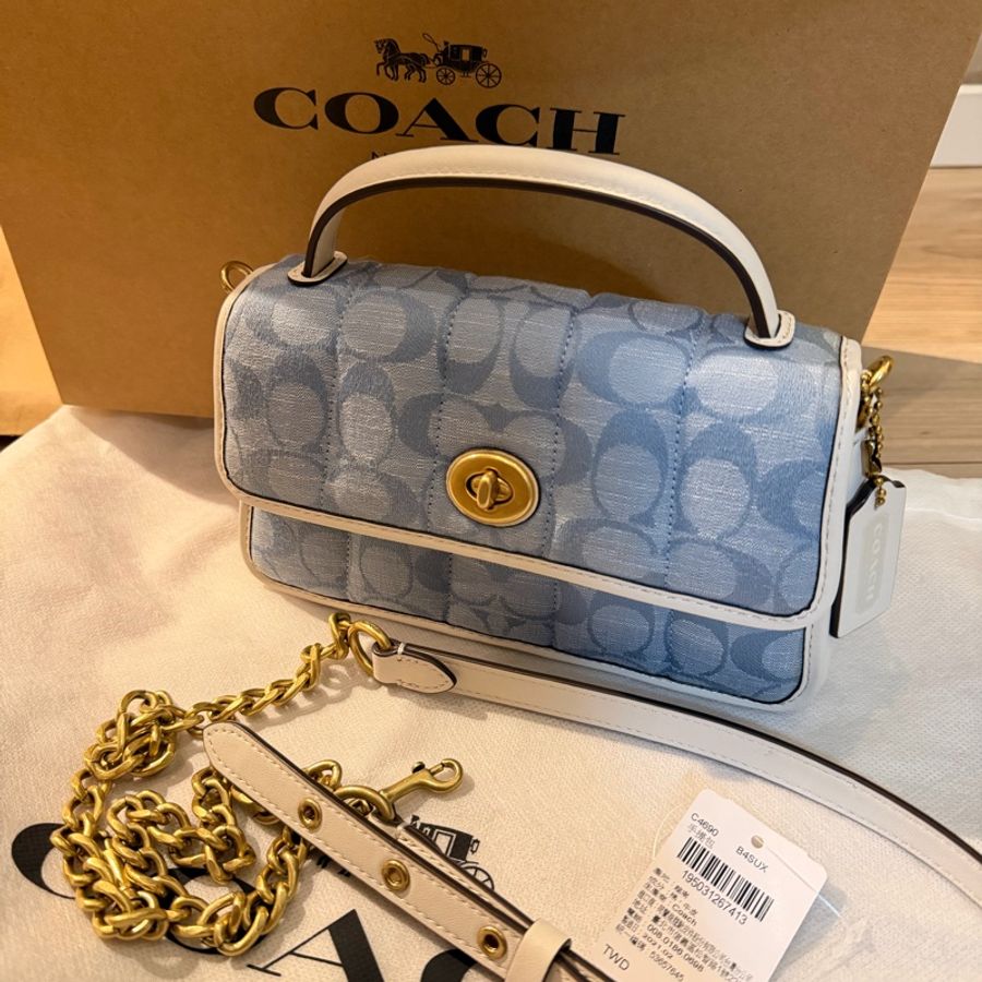 Coach兩用肩背包 帆布皮革-1
