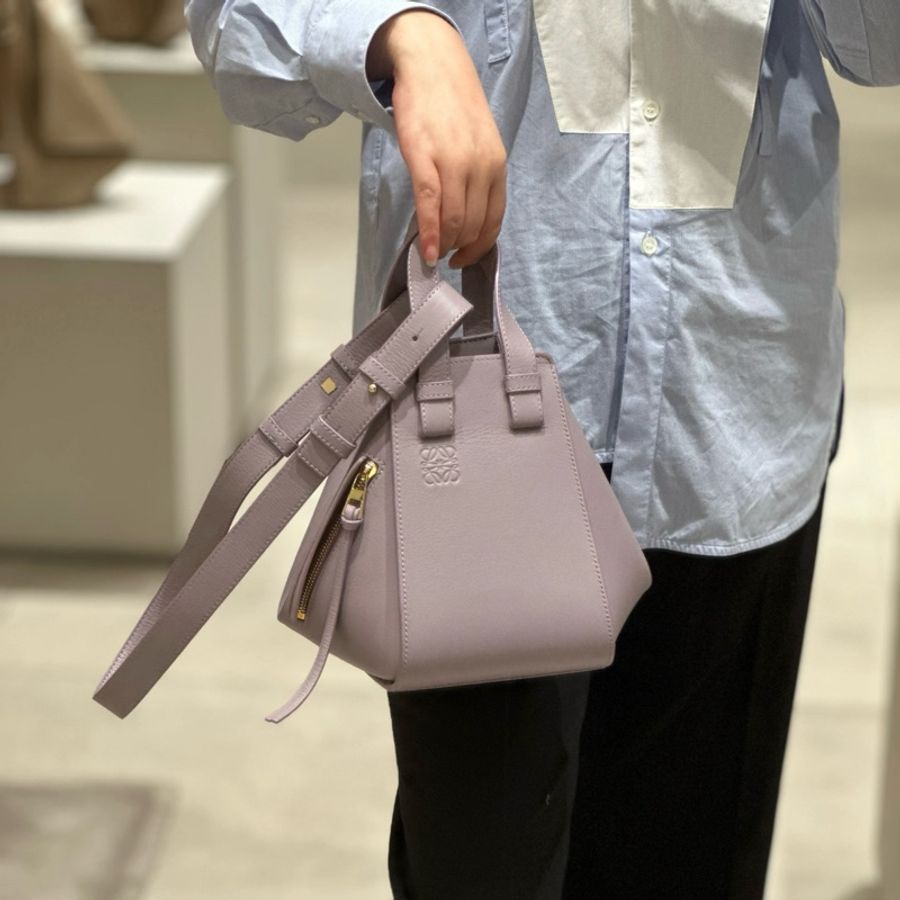 98新 Loewe羅意威Hammock吊床包手提包斜背包 紫色 金扣 尺寸:20*21*14cm-8