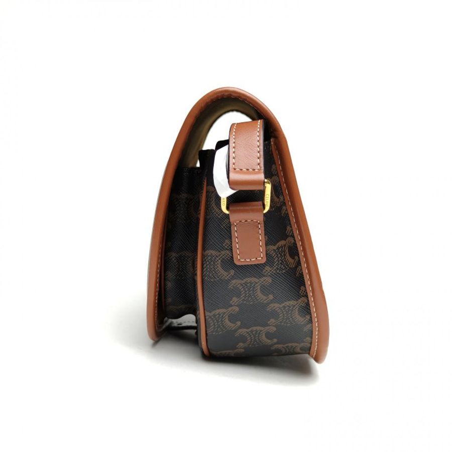 CELINE Folco马鞍包中号凯旋门印花褐色PVC肩背包-1
