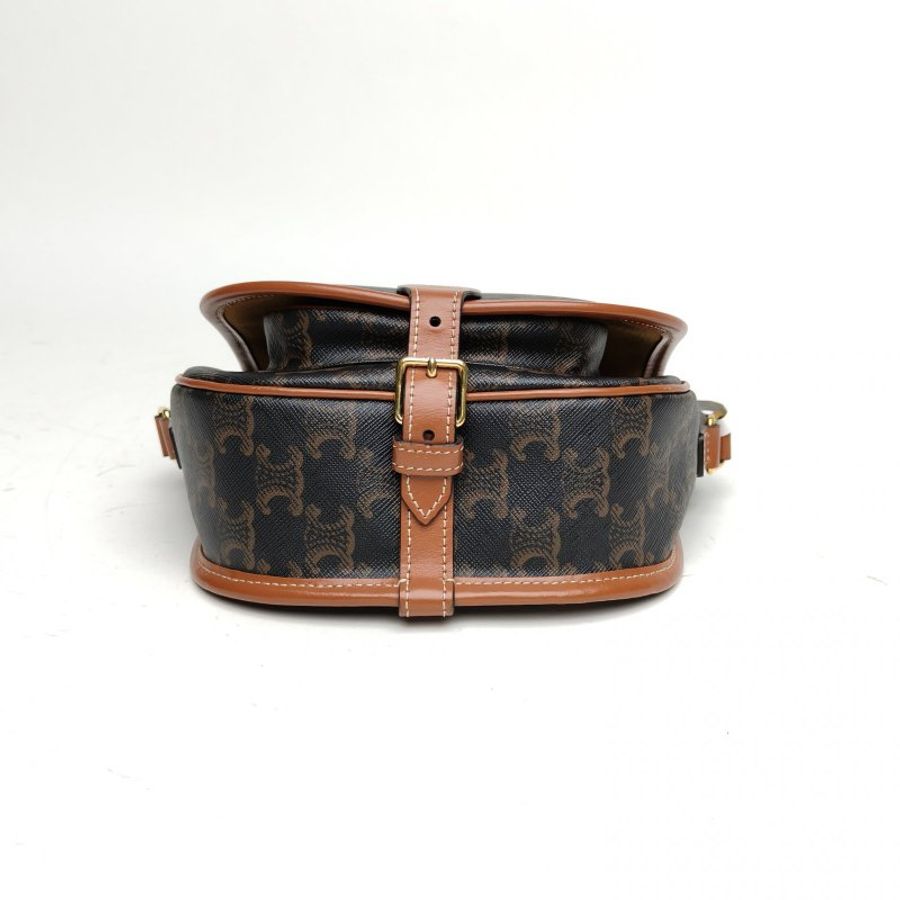 CELINE Folco马鞍包中号凯旋门印花褐色PVC肩背包-4