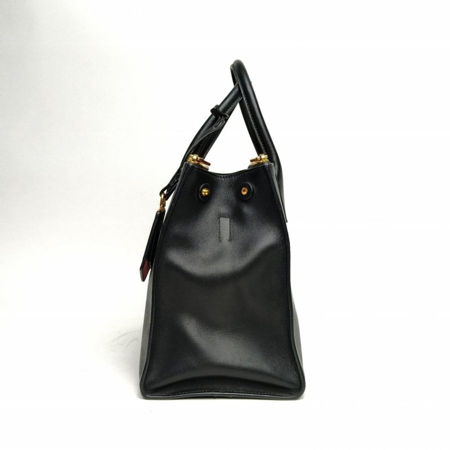PRADA 黑色牛皮Galleria粉黑拼色手提斜挎包肩背包-1