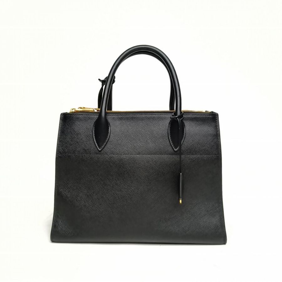 PRADA 黑色牛皮Galleria粉黑拼色手提斜挎包肩背包-2