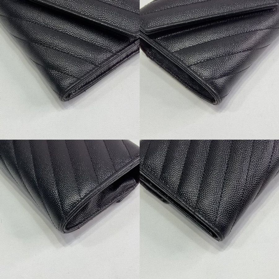 YSL 荔枝牛皮黑金信封長夾-9