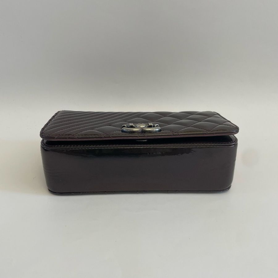 Chanel香奈兒Coco boy漆皮鏈條包 漸變墨綠黑配色 大mini經典菱格紋，21開-5
