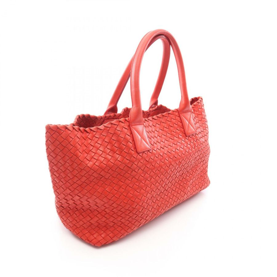 BOTTEGA VENETA Cabas MM Intrecciato 手提包,紅色真皮,二手女款-1