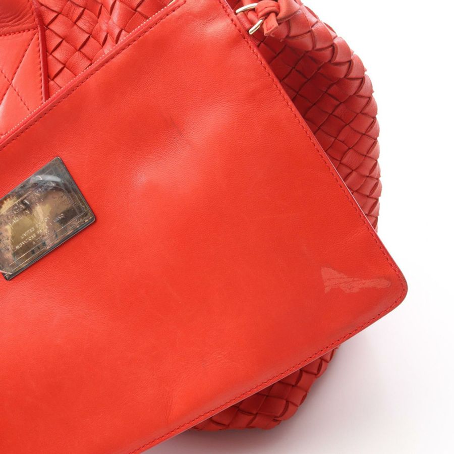 BOTTEGA VENETA Cabas MM Intrecciato 手提包,紅色真皮,二手女款-4