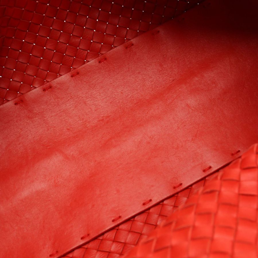 BOTTEGA VENETA Cabas MM Intrecciato 手提包,紅色真皮,二手女款-11