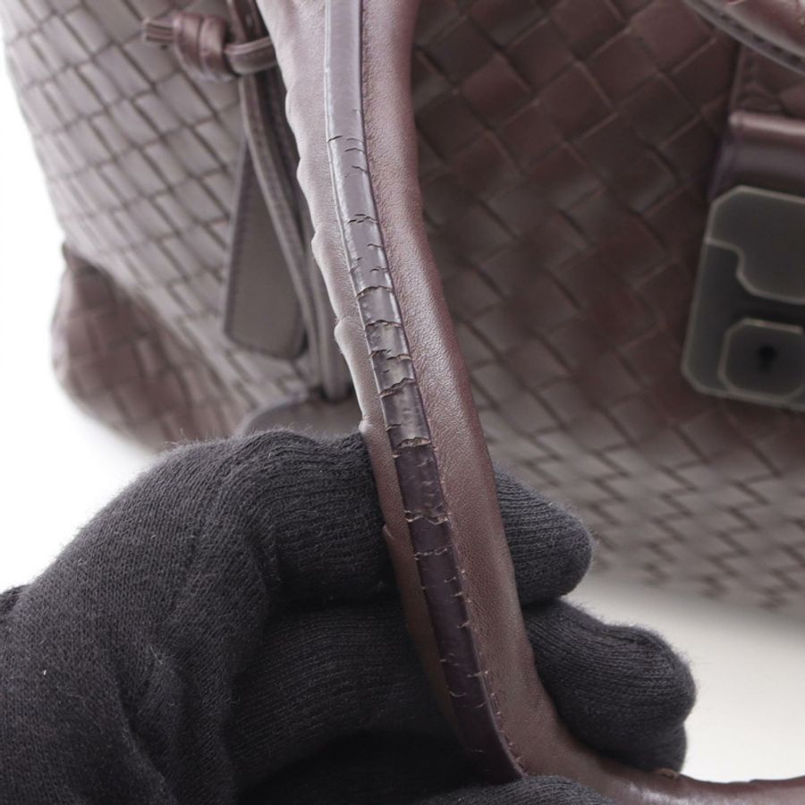 BOTTEGA VENETA Intrecciato Roma 中型手提包,棕色皮革,二手女款-4