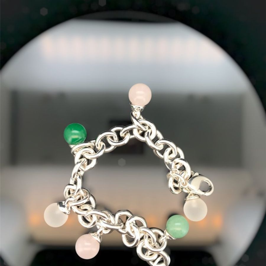 TIFFANY純銀六顆圓珠墜飾粗手鍊-0
